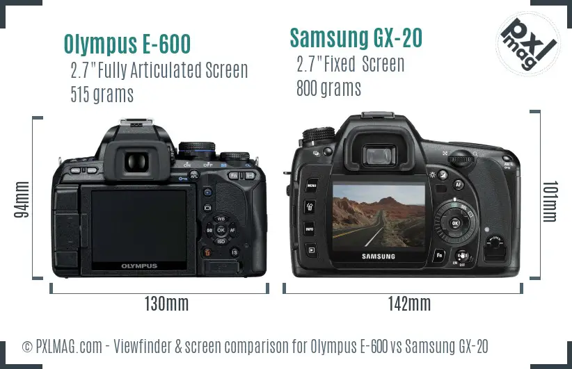 Olympus E-600 vs Samsung GX-20 Screen and Viewfinder comparison Olympus E-600 vs Samsung GX-20 Screen and Viewfinder comparison