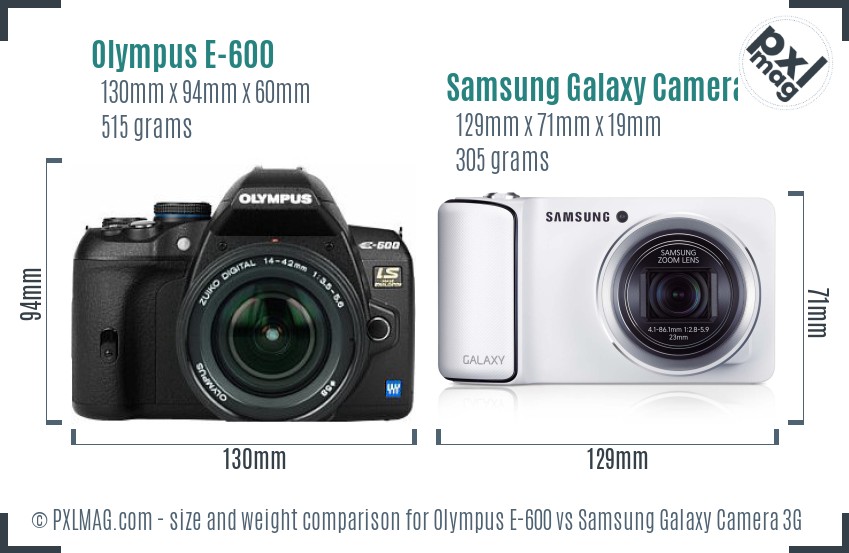 Olympus E-600 vs Samsung Galaxy Camera 3G size comparison