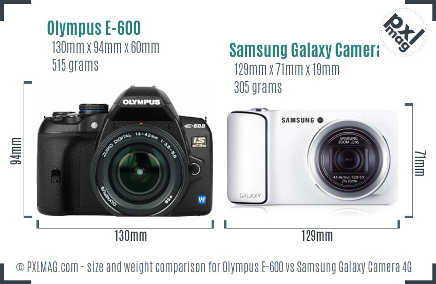 Olympus E-600 vs Samsung Galaxy Camera 4G size comparison