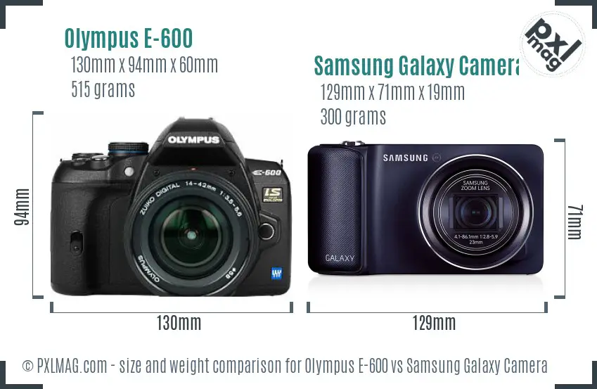 Olympus E-600 vs Samsung Galaxy Camera size comparison