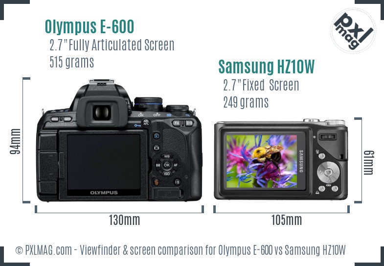 Olympus E-600 vs Samsung HZ10W Screen and Viewfinder comparison