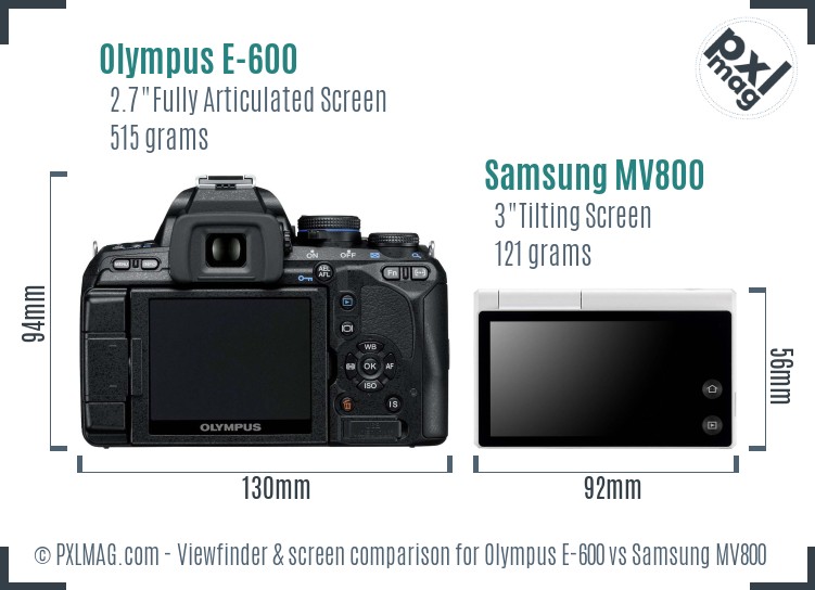 Olympus E-600 vs Samsung MV800 Screen and Viewfinder comparison