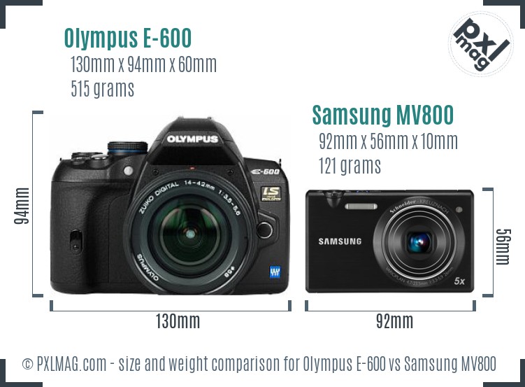 Olympus E-600 vs Samsung MV800 size comparison