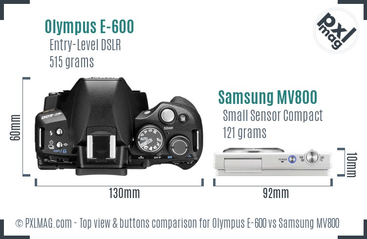 Olympus E-600 vs Samsung MV800 top view buttons comparison