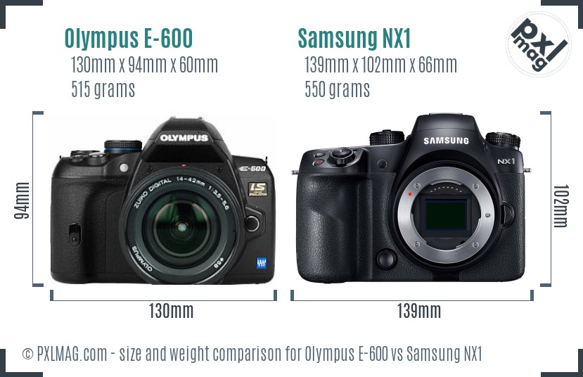 Olympus E-600 vs Samsung NX1 size comparison