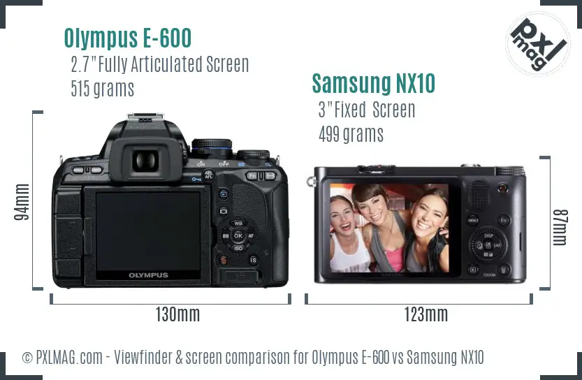 Olympus E-600 vs Samsung NX10 Screen and Viewfinder comparison