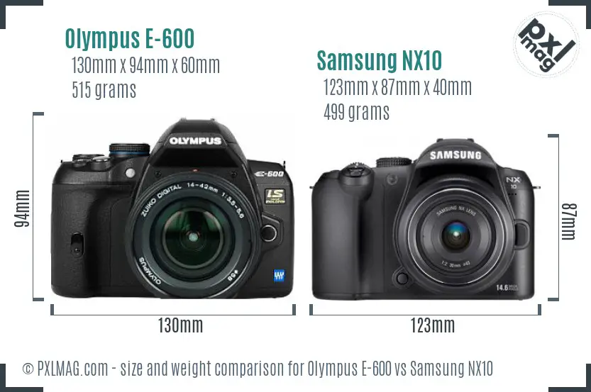 Olympus E-600 vs Samsung NX10 size comparison
