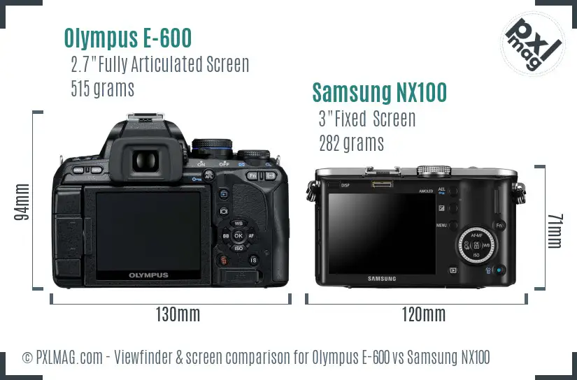 Olympus E-600 vs Samsung NX100 Screen and Viewfinder comparison