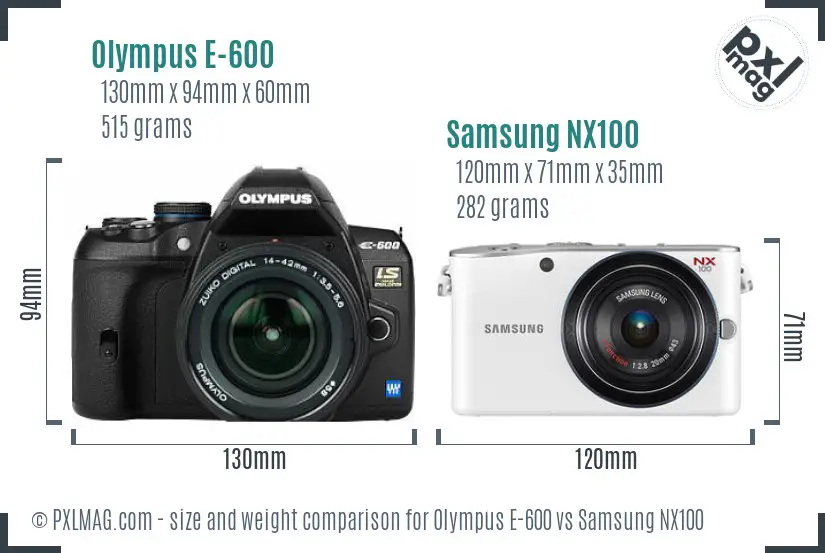 Olympus E-600 vs Samsung NX100 size comparison