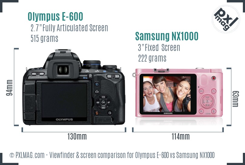 Olympus E-600 vs Samsung NX1000 Screen and Viewfinder comparison