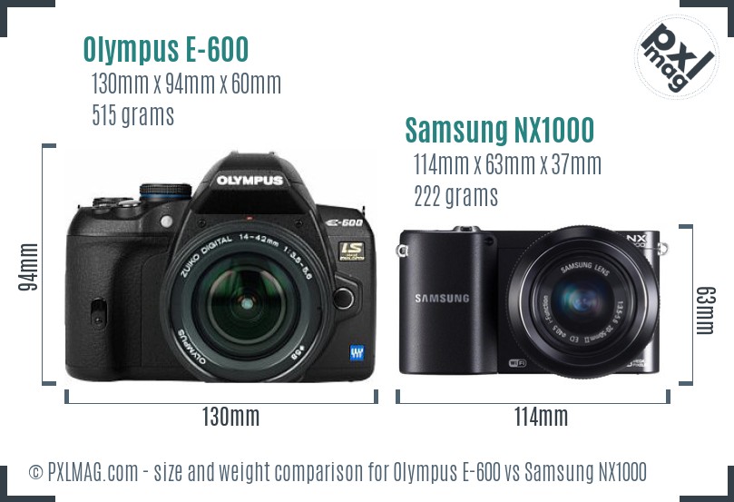Olympus E-600 vs Samsung NX1000 size comparison Olympus E-600 vs Samsung NX1000 size comparison