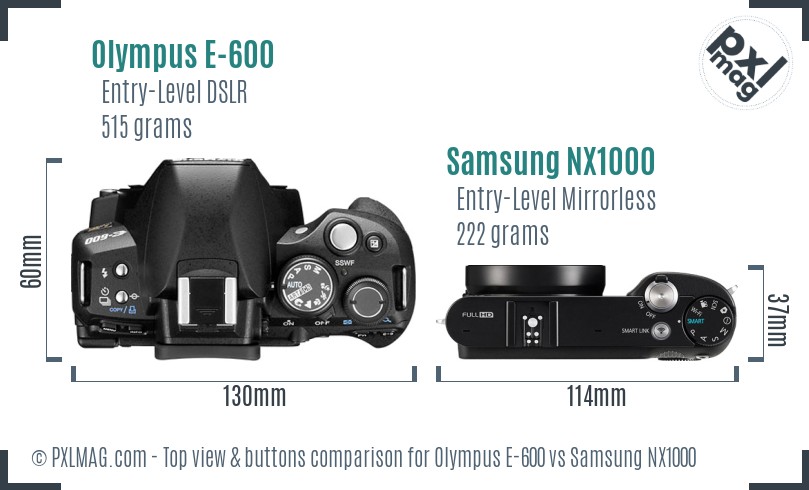 Olympus E-600 vs Samsung NX1000 top view buttons comparison