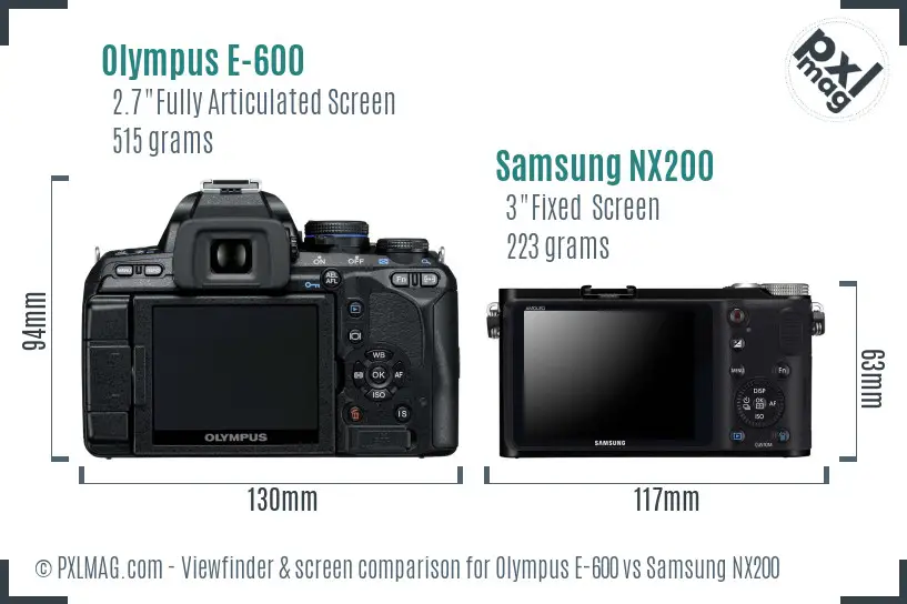 Olympus E-600 vs Samsung NX200 Screen and Viewfinder comparison