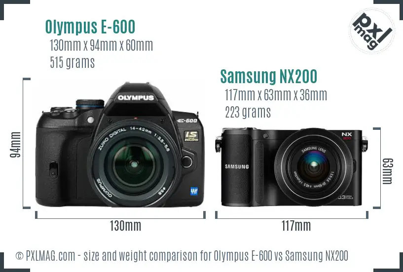 Olympus E-600 vs Samsung NX200 size comparison