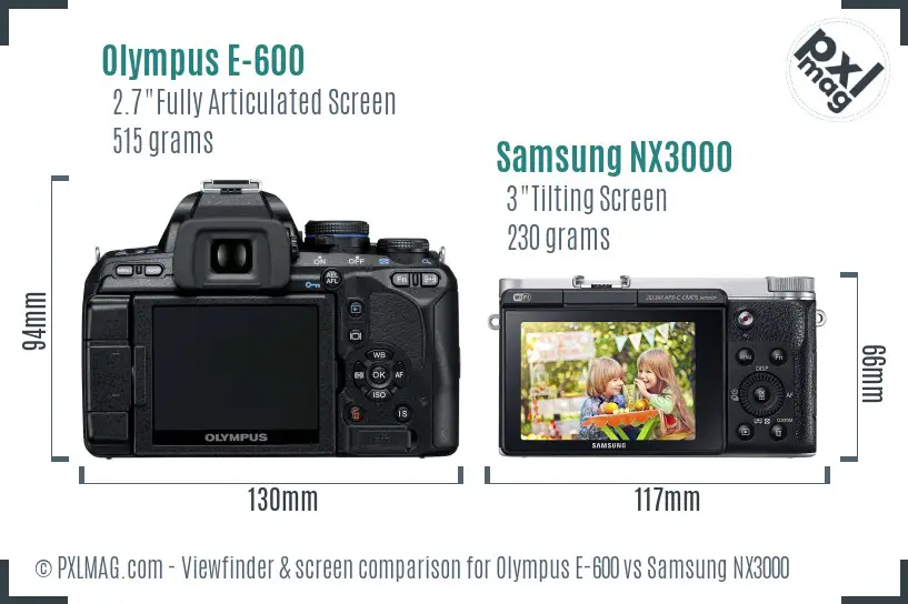 Olympus E-600 vs Samsung NX3000 Screen and Viewfinder comparison