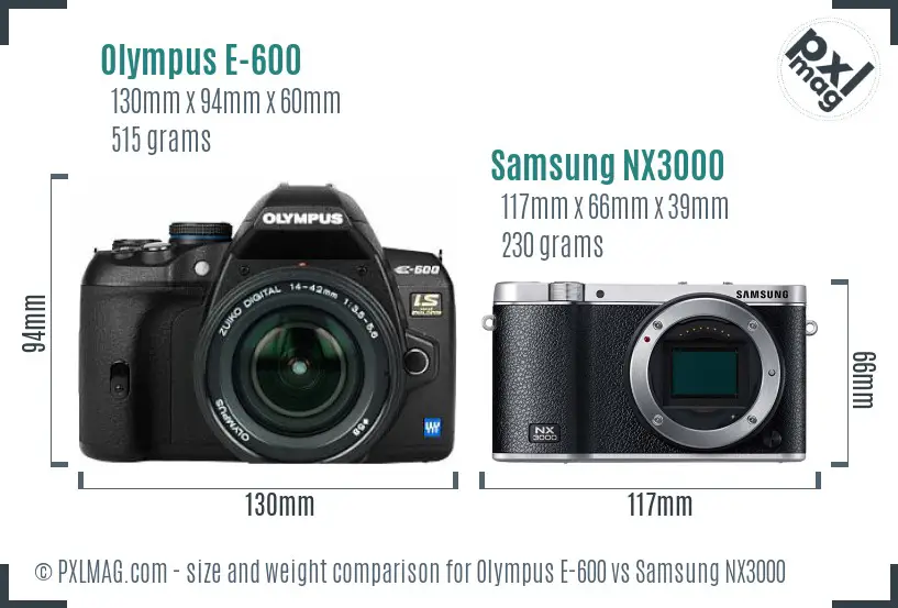 Olympus E-600 vs Samsung NX3000 size comparison