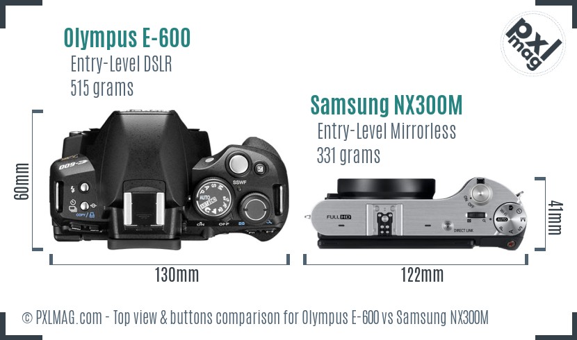 Olympus E-600 vs Samsung NX300M top view buttons comparison