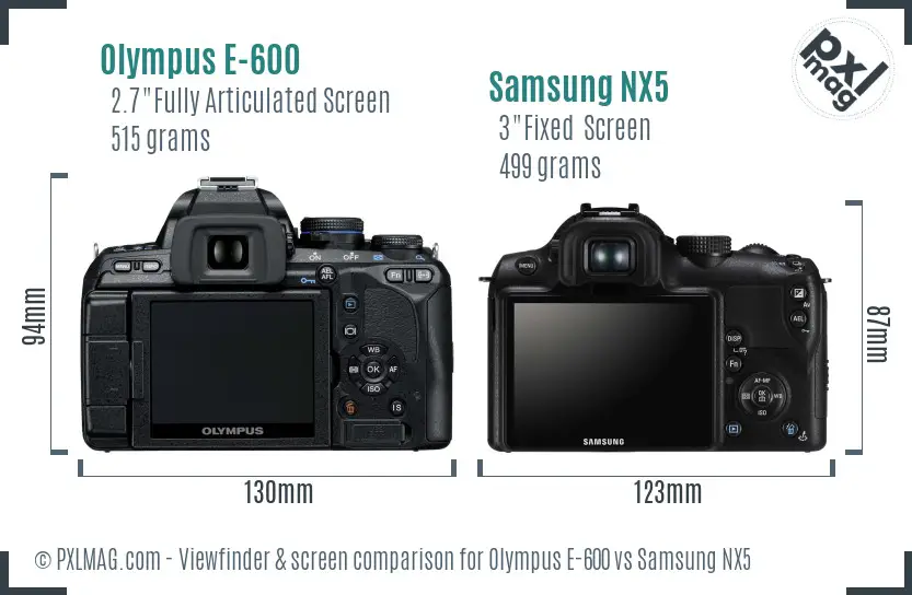 Olympus E-600 vs Samsung NX5 Screen and Viewfinder comparison Olympus E-600 vs Samsung NX5 Screen and Viewfinder comparison