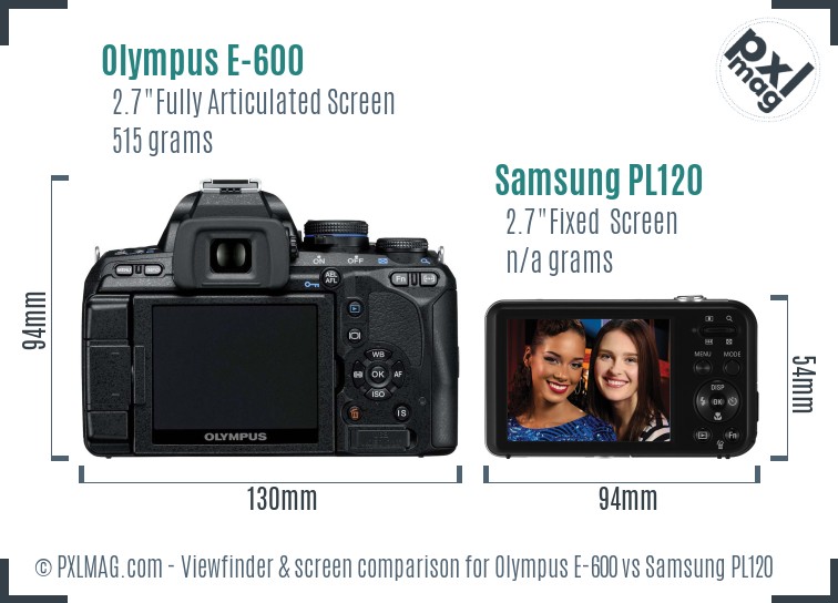 Olympus E-600 vs Samsung PL120 Screen and Viewfinder comparison