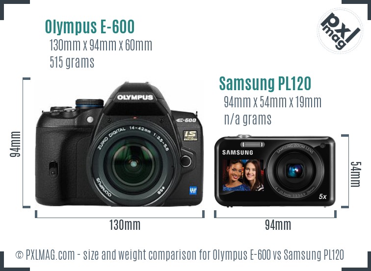 Olympus E-600 vs Samsung PL120 size comparison