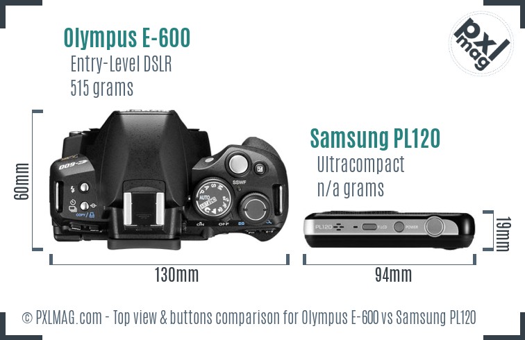 Olympus E-600 vs Samsung PL120 top view buttons comparison