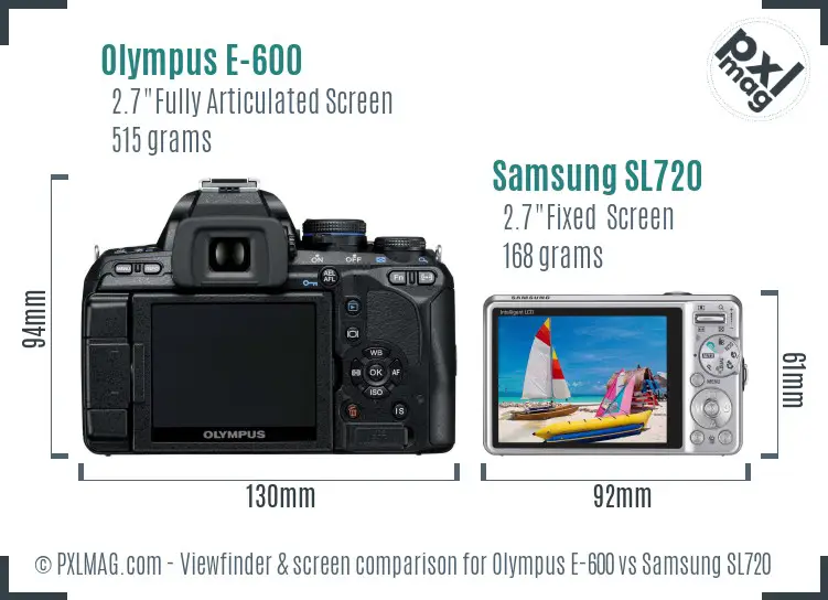 Olympus E-600 vs Samsung SL720 Screen and Viewfinder comparison