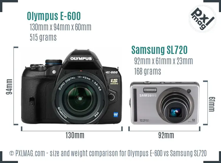 Olympus E-600 vs Samsung SL720 size comparison
