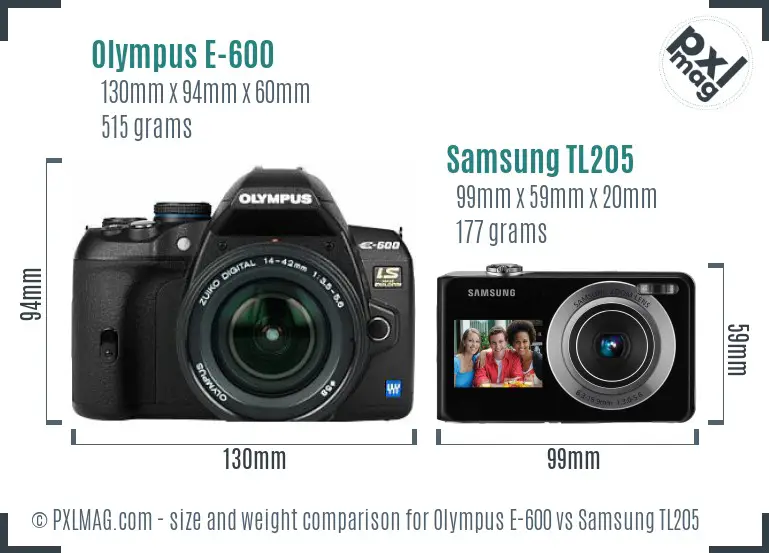 Olympus E-600 vs Samsung TL205 size comparison