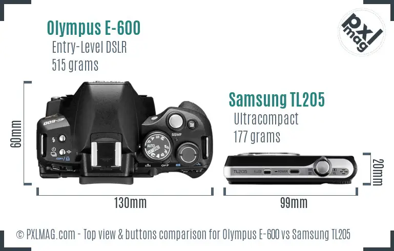 Olympus E-600 vs Samsung TL205 top view buttons comparison