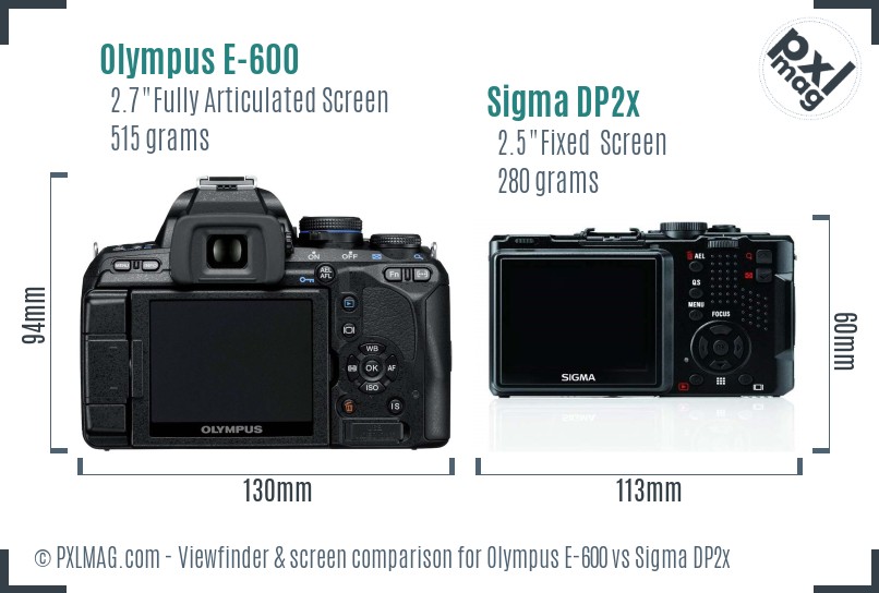 Olympus E-600 vs Sigma DP2x Screen and Viewfinder comparison