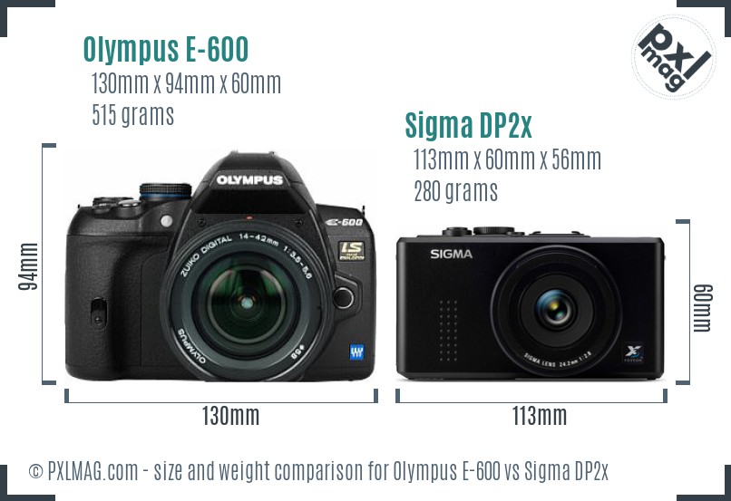 Olympus E-600 vs Sigma DP2x size comparison Olympus E-600 vs Sigma DP2x size comparison