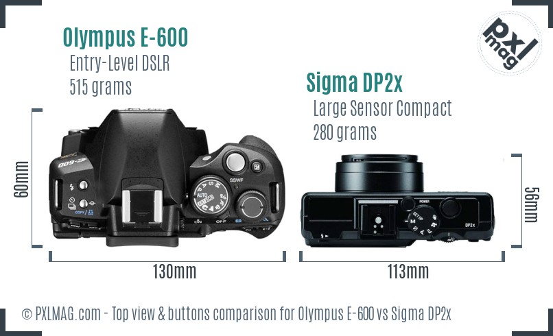 Olympus E-600 vs Sigma DP2x top view buttons comparison