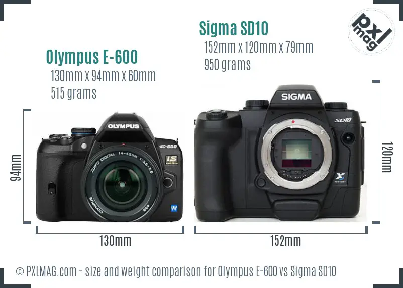 Olympus E-600 vs Sigma SD10 size comparison