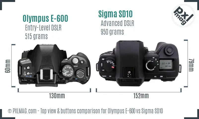 Olympus E-600 vs Sigma SD10 top view buttons comparison