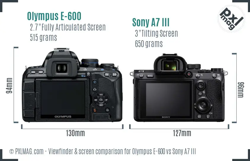 Olympus E-600 vs Sony A7 III Screen and Viewfinder comparison
