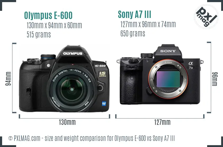 Olympus E-600 vs Sony A7 III size comparison