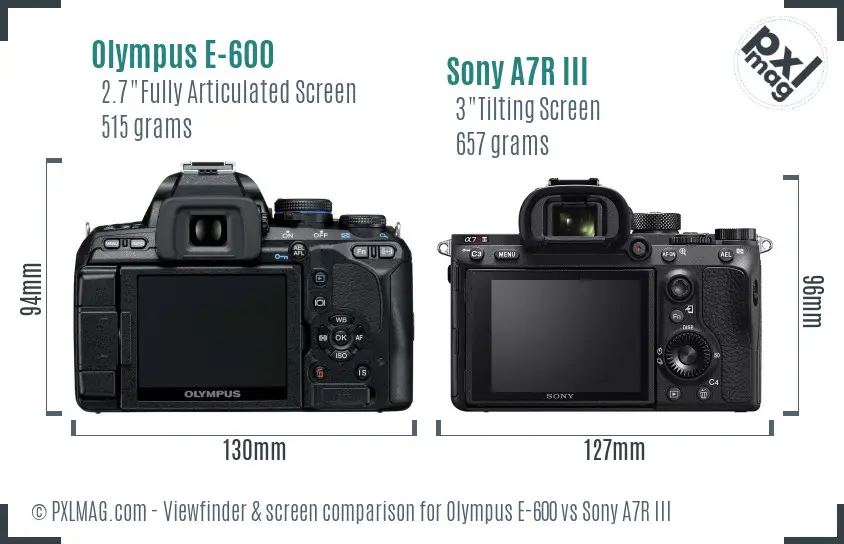 Olympus E-600 vs Sony A7R III Screen and Viewfinder comparison