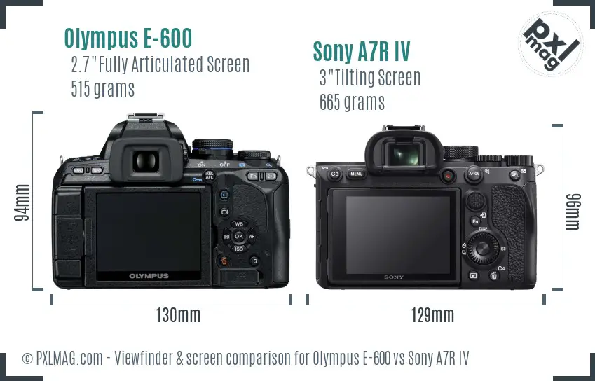 Olympus E-600 vs Sony A7R IV Screen and Viewfinder comparison