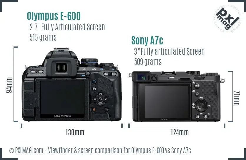 Olympus E-600 vs Sony A7c Screen and Viewfinder comparison