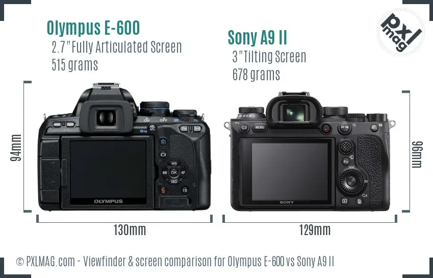 Olympus E-600 vs Sony A9 II Screen and Viewfinder comparison Olympus E-600 vs Sony A9 II Screen and Viewfinder comparison