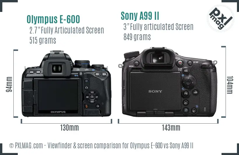 Olympus E-600 vs Sony A99 II Screen and Viewfinder comparison
