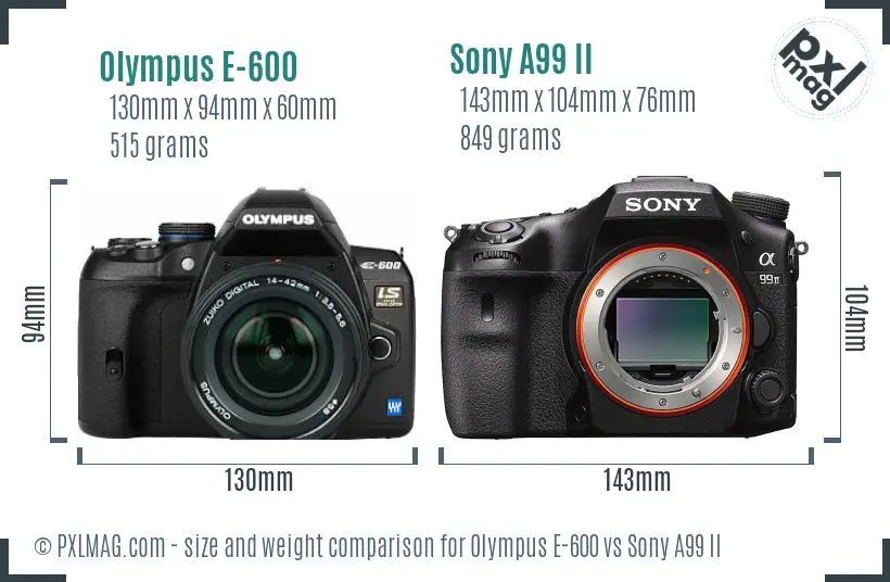 Olympus E-600 vs Sony A99 II size comparison