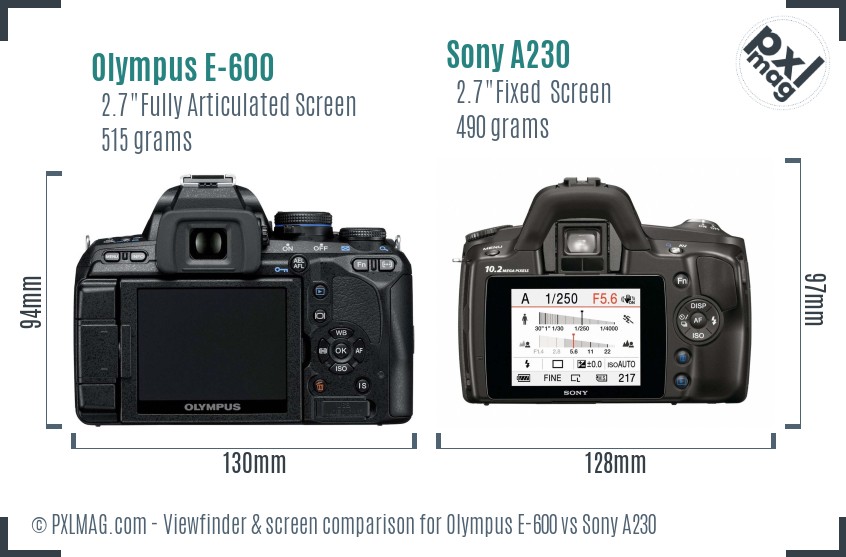 Olympus E-600 vs Sony A230 Screen and Viewfinder comparison