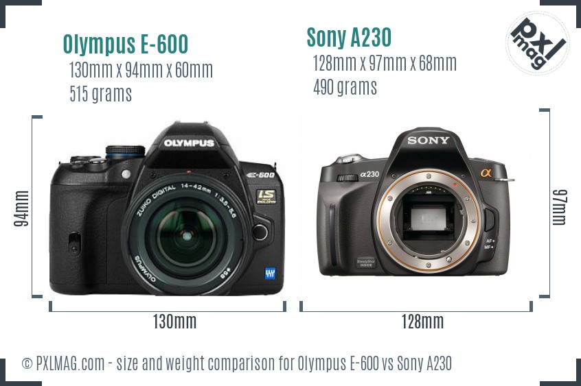 Olympus E-600 vs Sony A230 size comparison