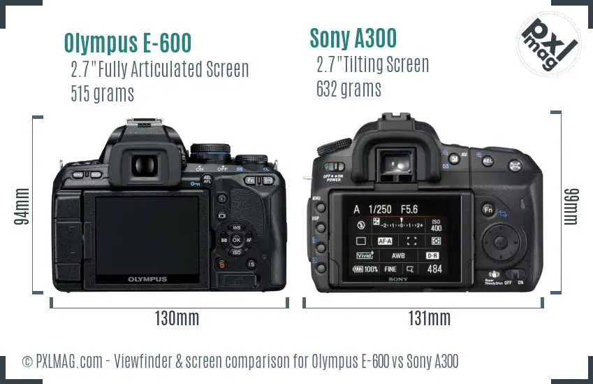 Olympus E-600 vs Sony A300 Screen and Viewfinder comparison