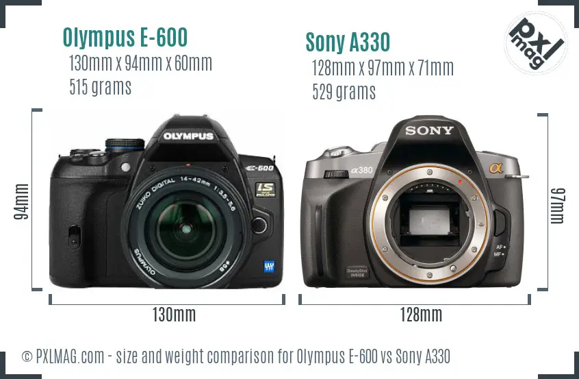 Olympus E-600 vs Sony A330 size comparison