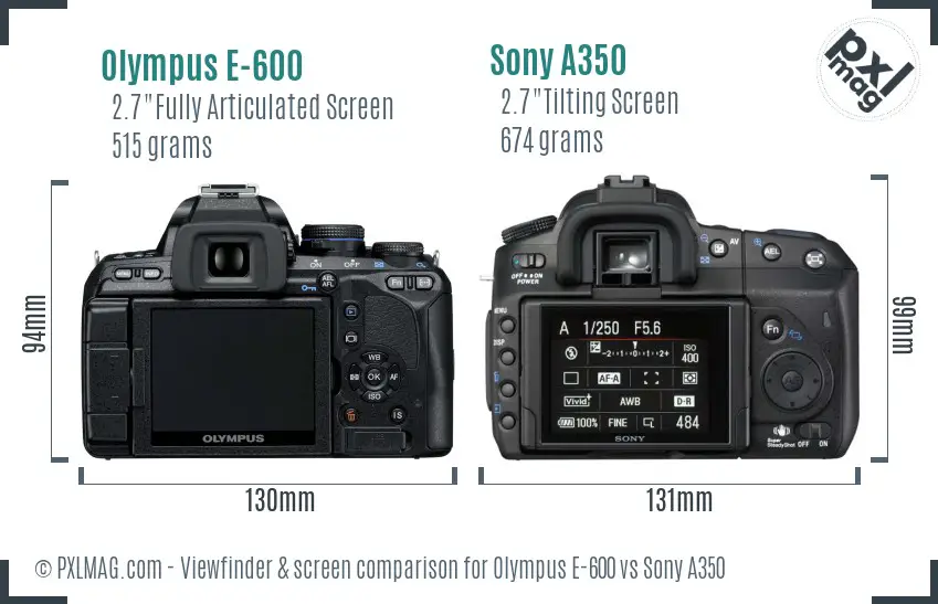 Olympus E-600 vs Sony A350 Screen and Viewfinder comparison