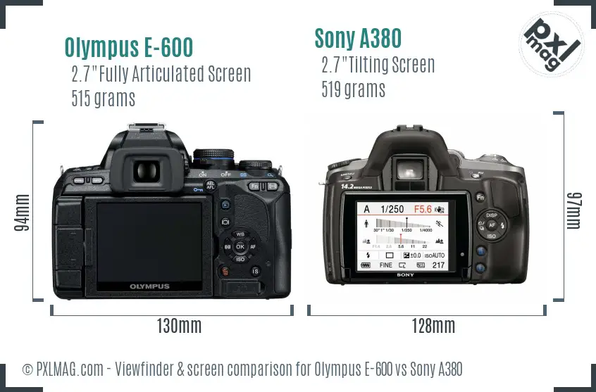 Olympus E-600 vs Sony A380 Screen and Viewfinder comparison