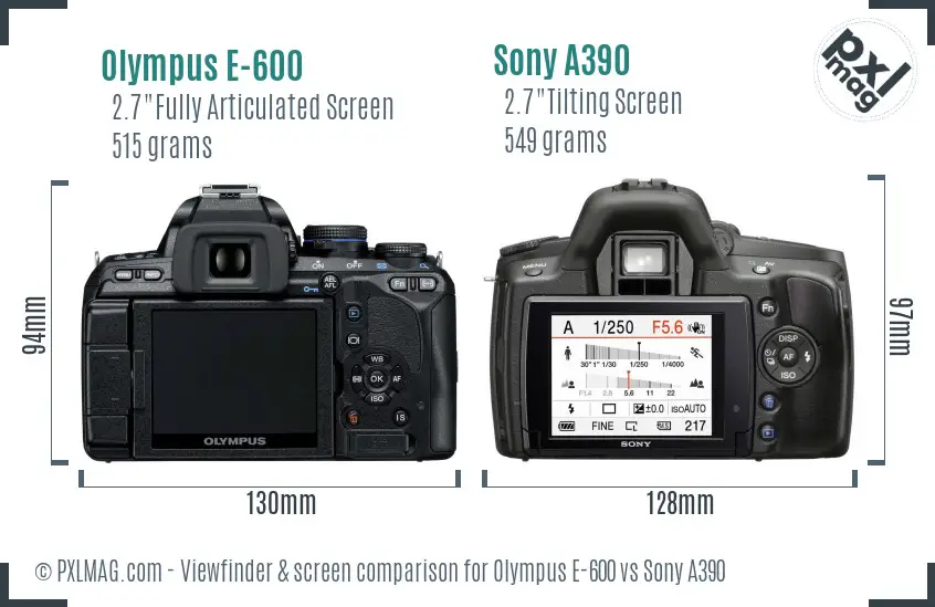 Olympus E-600 vs Sony A390 Screen and Viewfinder comparison