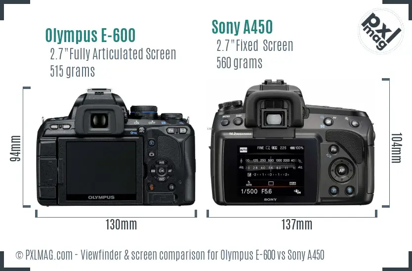 Olympus E-600 vs Sony A450 Screen and Viewfinder comparison